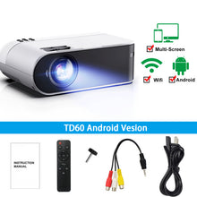 Load image into Gallery viewer, ThundeaL TD60 Mini Projector Portable WiFi Android 6.0 Home Cinema for 1080P Video Proyector 2400 Lumens Phone Video 3D Beamer