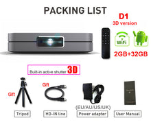 Load image into Gallery viewer, WZATCO D1 DLP 3D Projector 300inch Home Cinema support Full HD 1920x1080P,32GB Android 5G WIFI AC3 Video Beamer MINI Projector