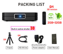 Load image into Gallery viewer, WZATCO D1 DLP 3D Projector 300inch Home Cinema support Full HD 1920x1080P,32GB Android 5G WIFI AC3 Video Beamer MINI Projector