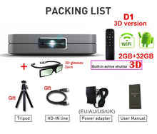 Load image into Gallery viewer, WZATCO D1 DLP 3D Projector 300inch Home Cinema support Full HD 1920x1080P,32GB Android 5G WIFI AC3 Video Beamer MINI Projector