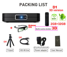 Load image into Gallery viewer, WZATCO D1 DLP 3D Projector 300inch Home Cinema support Full HD 1920x1080P,32GB Android 5G WIFI AC3 Video Beamer MINI Projector
