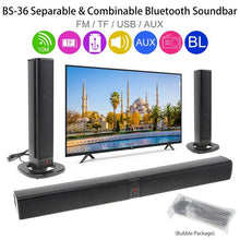 Load image into Gallery viewer, BS-36 Home Theater Surround Multi-function Bluetooth Soundbar Speaker with 4 Full Range Horns Support Foldable Split for TV/PC