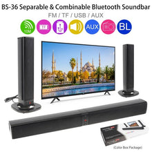 Load image into Gallery viewer, BS-36 Home Theater Surround Multi-function Bluetooth Soundbar Speaker with 4 Full Range Horns Support Foldable Split for TV/PC