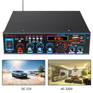 800W 12V220V HIFI 2CH Car Audio Stereo Power Amplifier bluetooth FM Radio Home Theater Amplifiers Music Subwoofer Sound System