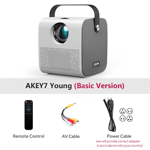AUN MINI AKEY7 Young Projector, Native 1280*720P 2800 lumens, LED Proyector for Full HD 1080P, 3D Video Beamer Home Cinema.