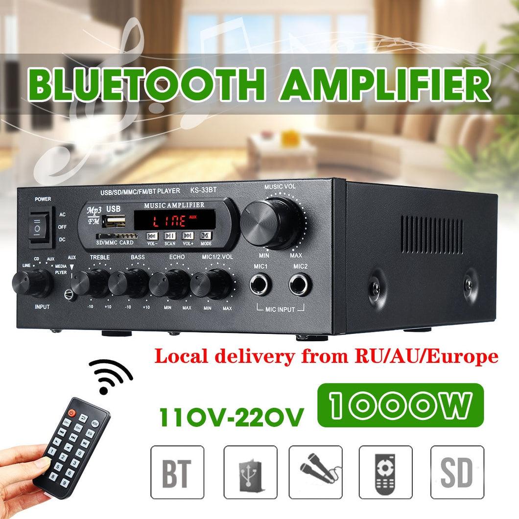 1000W 220V 110V bluetooth  Audio Power Amplifier Home Theater Amplifiers amplificador  Audio with Remote Control Support FM USB