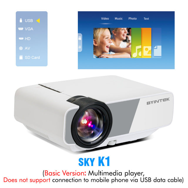BYINTEK Mini Projector K1plus, Portable Home Theater Beamer,LED Proyector for Smartphone 1080P 3D 4K Cinema Stock in Brazil