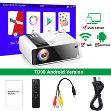 Laden Sie das Bild in den Galerie-Viewer, ThundeaL HD Mini Projector TD90 Native 1280 x 720P LED Android WiFi Projector Video Home Cinema 3D HDMI Movie Game Proyector
