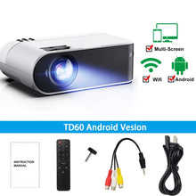 Laden Sie das Bild in den Galerie-Viewer, ThundeaL TD60 Mini Projector Portable WiFi Android 6.0 Home Cinema for 1080P Video Proyector 2400 Lumens Phone Video 3D Beamer
