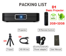 将图片加载到图库查看器，WZATCO D1 DLP 3D Projector 300inch Home Cinema support Full HD 1920x1080P,32GB Android 5G WIFI AC3 Video Beamer MINI Projector
