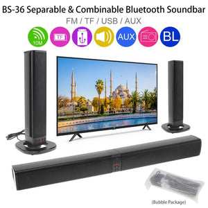 BS-36 Home Theater Surround Multi-function Bluetooth Soundbar Speaker with 4 Full Range Horns Support Foldable Split for TV/PC