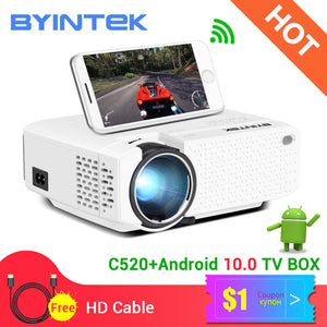 BYINTEK C520 Mini HD Projector(Optional Android 10 TV Box),150inch Home Theater,Portable LED Proyector for Phone 1080P 3D 4K
