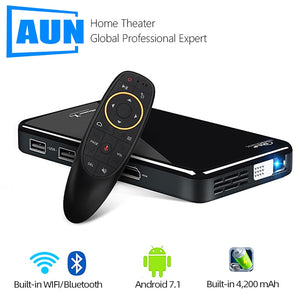 AUN MINI Projector X2, Android 7.1 (Optional 2G+16G Voice Control), Portable Proyector for 1080P Home Cinema, 3D Video Beamer