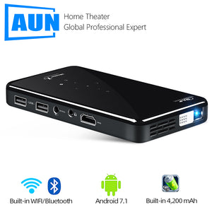 AUN MINI Portable Projector X2, 2G+16G Voice Control, Android 7.1 5G WIFI Battery, Pocket 3D Video Beamer for 1080P Home Cinema