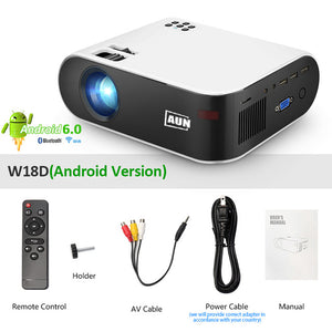 AUN MINI Projector W18, 2800 Lumens, 854x480P, Optional Wireless Sync Display For Phone (W18C), Customize your special Proyector