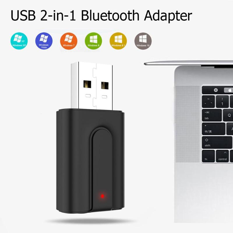 USB 2 in 1 Audio Receiving Bluetooth V 5.0 Transmitter Receiver AUX Wireless Adapter One-button Mode Switching
